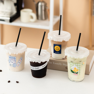 咖啡奶茶杯子一次性带盖胖胖塑料，商用自制pet冷饮，冰粉饮料打包杯
