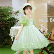 女童公主裙夏夏装洋气儿童，绿色蝴蝶生日，礼服小女孩连衣裙子