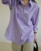 韩版东大门通勤清新紫色，果绿纯色长袖衬衫，宽松纯棉衬衣女1032202