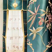 新中式中国风古配红木家具客厅成品仿真丝绣花窗帘竹叶绸缎定制