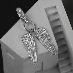 小芊s925纯银天使之翼翅膀单独万能扣吊坠女项链单坠银饰配件5cm
