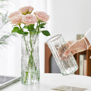 简约现代北欧玻璃花瓶透明水养玫瑰百合富贵竹插花瓶客厅餐桌摆件