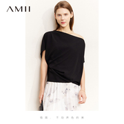 Amii2022夏季显瘦雪纺衫蝙蝠袖上衣时髦气质斜V领设计短袖女
