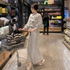 韩国东大门春季女字母长袖，舒适套头卫衣休闲大口袋长裙套装棉