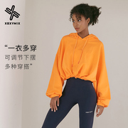 xexymix韩国抽绳束腰运动卫衣女，款连帽泡泡，袖健身上衣外套春秋