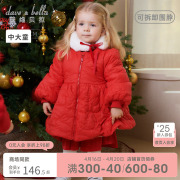反季戴维贝拉儿童棉服红色外套女童新年冬装棉袄新年拜年