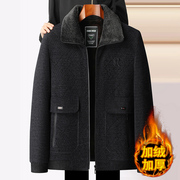 冬季毛领休闲保暖外套，雪尼尔中年男士加绒加厚夹克，爸爸男装