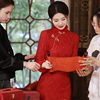红色敬酒服旗袍秋冬季加绒加厚改良年轻款新娘结婚订婚礼服新中式
