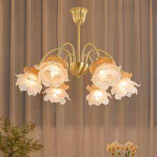 现代法式复古全铜玫瑰花，吊灯卧室客厅书房美式欧式轻奢灯具