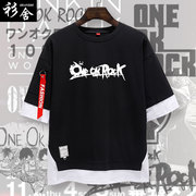 oneokrock摇滚乐队oor流行乐团，假两件短袖t恤衫男女5五分袖衣服