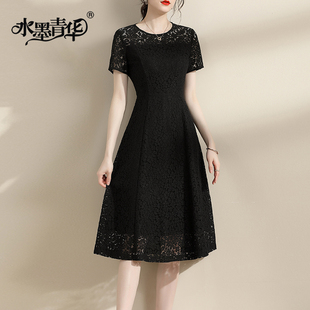 1件7.9折夏季黑色显瘦连身，裙气质蕾丝裙，优雅收腰连衣裙女
