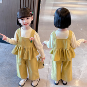 女童时髦套装春秋装童装2024春季韩版洋气儿童宝宝网红三件套
