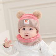 婴儿帽子秋冬0-12个月男女宝宝，公主毛线帽幼儿保暖可爱围脖1--3岁