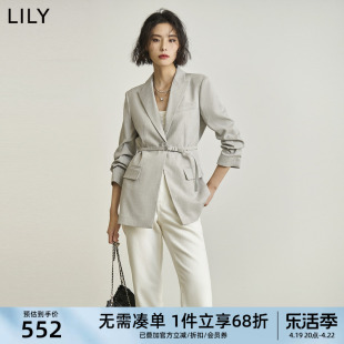 lily2024春女装气质设计感腰带，复古纯色通勤款，休闲西装外套女