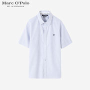 Marc O'Polo/MOP蓝色方格纹男商务纯棉休闲短袖衬衫浅色上衣
