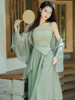 新中式国风套装改良汉服日常小个子汉元素绿色仙气连衣裙三件套女