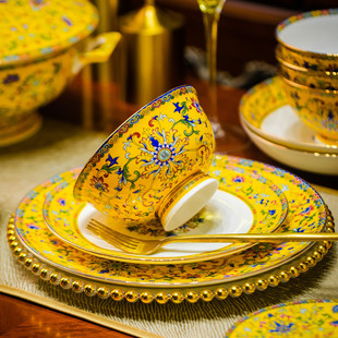 碗家用宫廷风新中式碗盘碗碟套装组合景德镇陶瓷珐琅彩骨瓷碗汤碗