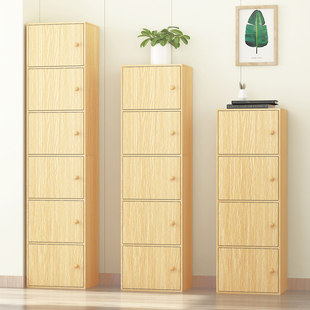 多层书柜书架带门实木色，简易置物柜，收纳柜简约现代墙角柜子储物柜