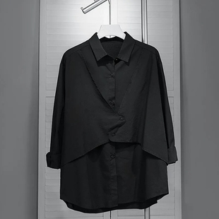 特大码300斤设计感假两件衬衫男女春季复古宽松长袖，衬衣外套2