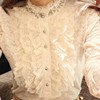 韩国秋冬装镂空立领蕾丝衫女长袖，胖妹妹加绒加厚衬衫打底衫上衣