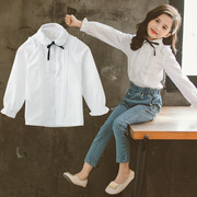 女童长袖白衬衫春秋季韩版荷叶，边衬衣中小大儿童花边翻领上衣