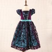 夏季童装 女童深蓝紫色拼接暗黑系列短袖连衣裙公主裙 欧美单