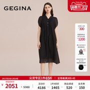 GEGINA吉吉娜女装2023高档黑色显瘦欧根纱连衣裙子女仙女长裙