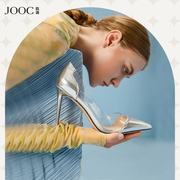 jooc玖诗尖头水晶高跟鞋，女细跟欧美秋季透明胶片单鞋气质4018