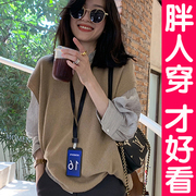 大码针织马甲背心女宽松坎肩套头圆领毛衣毛线马夹无袖上衣胖mm秋