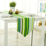 清新绿色条纹双层布艺桌旗美式田园棉麻床旗桌布茶几布台布桌垫子