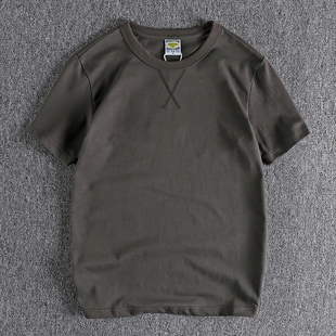 八个色自然水洗做旧双纱棉短袖，男t恤基础纯色，欧美风打底半袖tee