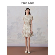 VGRASS新中式真丝棉短袖气质连衣裙夏季塔克褶工艺VSL2O23260