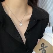 日韩s925纯银独特复古圆牌几何形毛衣链项链女轻奢小众设计感高级