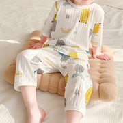 儿童短袖套装婴儿纯棉睡衣七分袖空调服薄男童女童夏款家居服