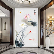 18d新中式莲花玄关壁纸家和，富贵走廊过道墙纸，荷花墙布花卉装饰画
