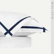 现代简约/样板房酒店售楼处床单睡枕被套/白色蓝色边框四件套组合