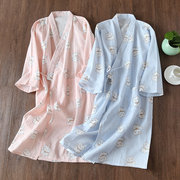 睡裙女夏纯棉纱布宽松睡袍和风春秋大码浴袍和服睡衣夏天