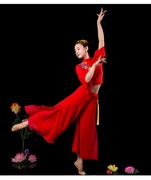 古典舞飘逸纱衣仙女艺考级扇子舞演出服套装红色中国风舞蹈练功服