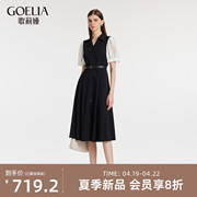 歌莉娅通勤短袖连衣裙，女2024夏季衬衫，领气质小黑裙1c4c4k510