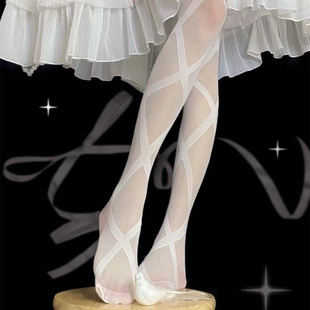 梦幻萝莉绑带人形交叉显瘦连裤袜，洛丽塔白色丝袜，甜美软妹薄款丝袜