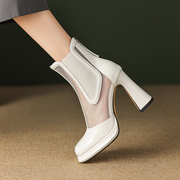 马丁靴夏季薄款2024时尚透气性感，镂空网纱靴子粗跟显瘦凉靴女