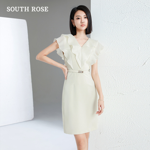 南有蔷薇连衣裙2024女气质，显瘦高级感荷叶边一步裙知性收腰