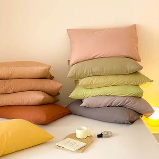 简约纯色纯棉枕套床上单只一对装100全棉枕，头套单个48cmx74cm枕袋