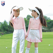 zg6高尔夫童装女球服儿童女运动套装长袖弹力粉色，t恤短裙白长裤(白长裤)