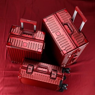 结婚行李箱陪嫁箱红色箱子拉杆箱，女皮箱婚礼用密码新娘嫁妆箱一对
