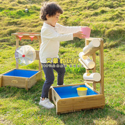 儿童户外玩水管墙面多功能齿轮玩水墙玩具木制嬉水滑滑乐转轮水车