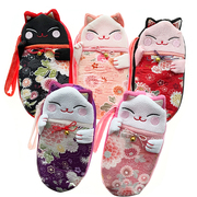 招财猫创意零钱包日本和风布艺真丝可爱猫拎手袋眼镜太阳镜布套袋
