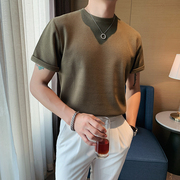夏季男士短袖t恤英伦型男休闲圆领纯色，百搭上衣韩版宽松潮流半袖t