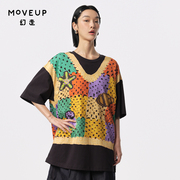 moveup幻走2024夏季.fun系列，假两件印花设计纯棉中长款t恤女