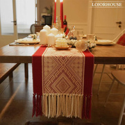 圣诞节日红色桌旗靠垫，套棉麻羊毛美式北欧手工，桌旗抱枕茶几餐桌